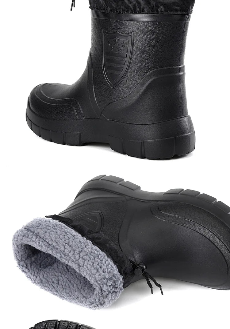 Men's Waterproof Velvet Rain Boots Casual Short Boot