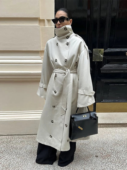 Women's Double Breasted Long Trench Coat Windbreaker