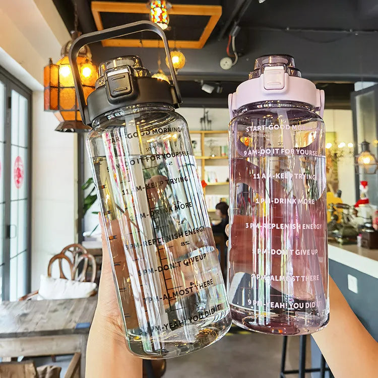 2 Liters Portable Plastic Travel Water Bottle with Straw