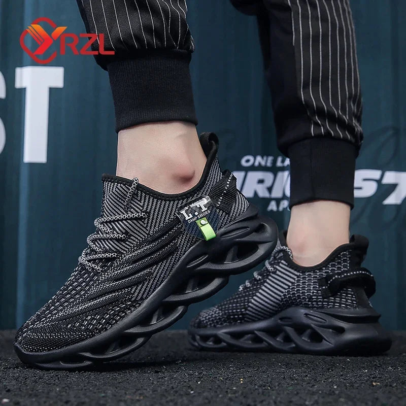 YRZL Men's Black Breathable Mesh Jogging Shoes