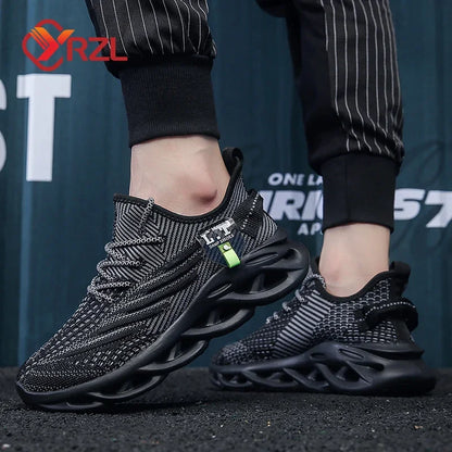 YRZL Men's Black Breathable Mesh Jogging Shoes