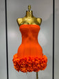 Women Strapless Backless Flower Embellished Mini Dress