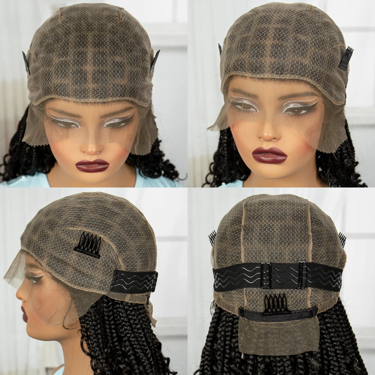 Knotless Box Braided Wigs with Curly Ends 16 Inches Synthetic