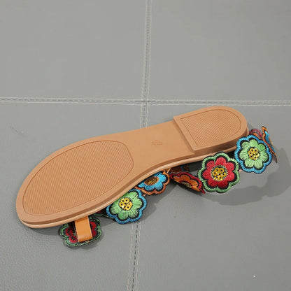 Yellow Faux Flower Embroidered Flat Sandals Size 43