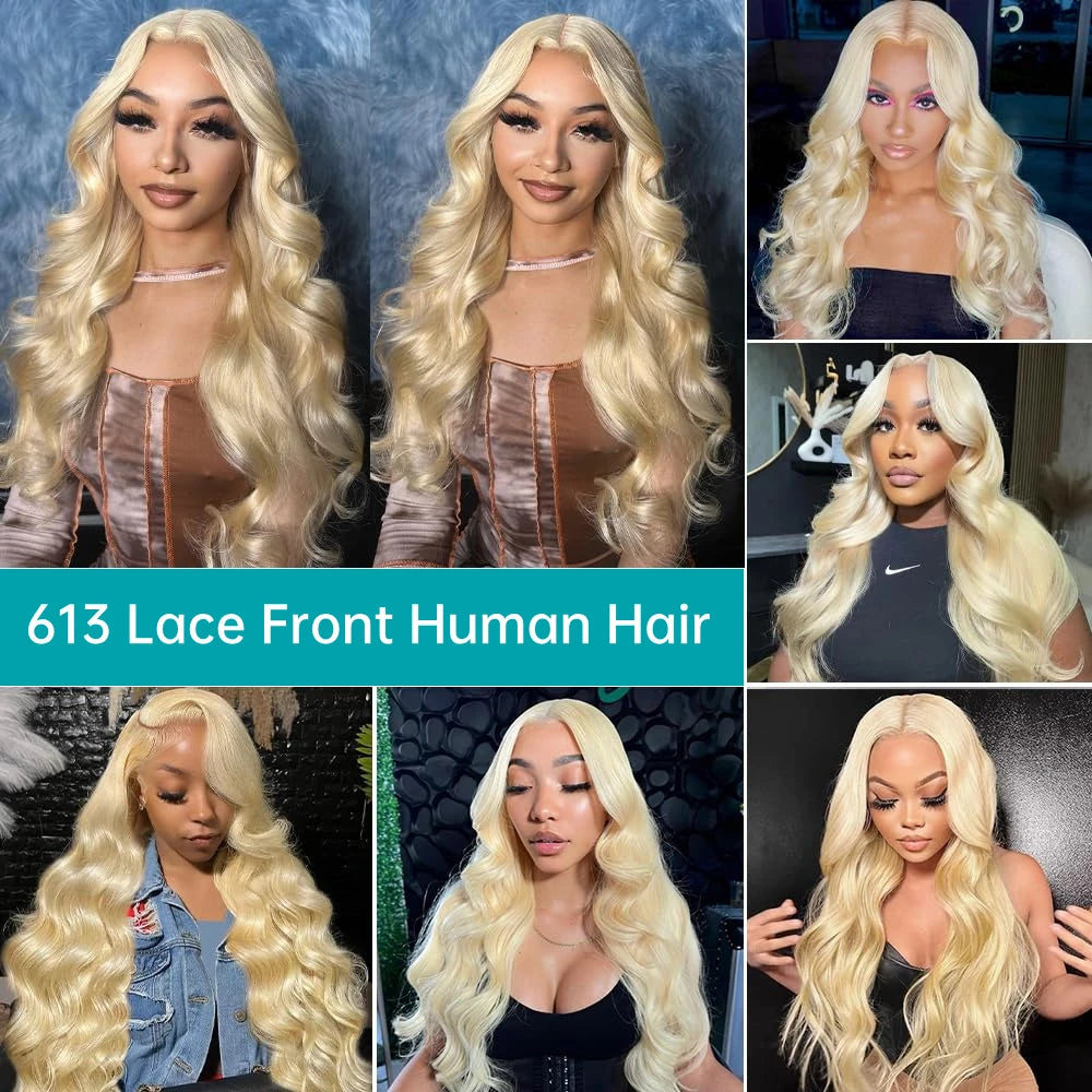 613 13x6 Lace Front Body Wave Human Hair Wig Blonde