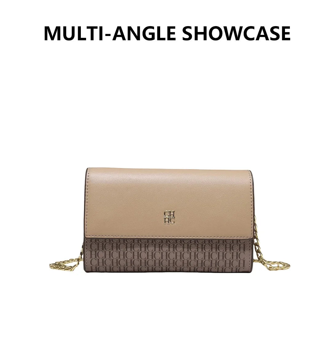 CH Women PU Leather Crossbody Bag with Metal Chain