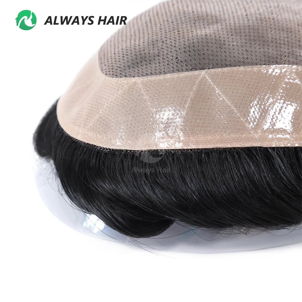 Fine Mono Men Short Toupee 5 Inch Indian Hair System