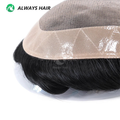 Fine Mono Men Short Toupee 5 Inch Indian Hair System