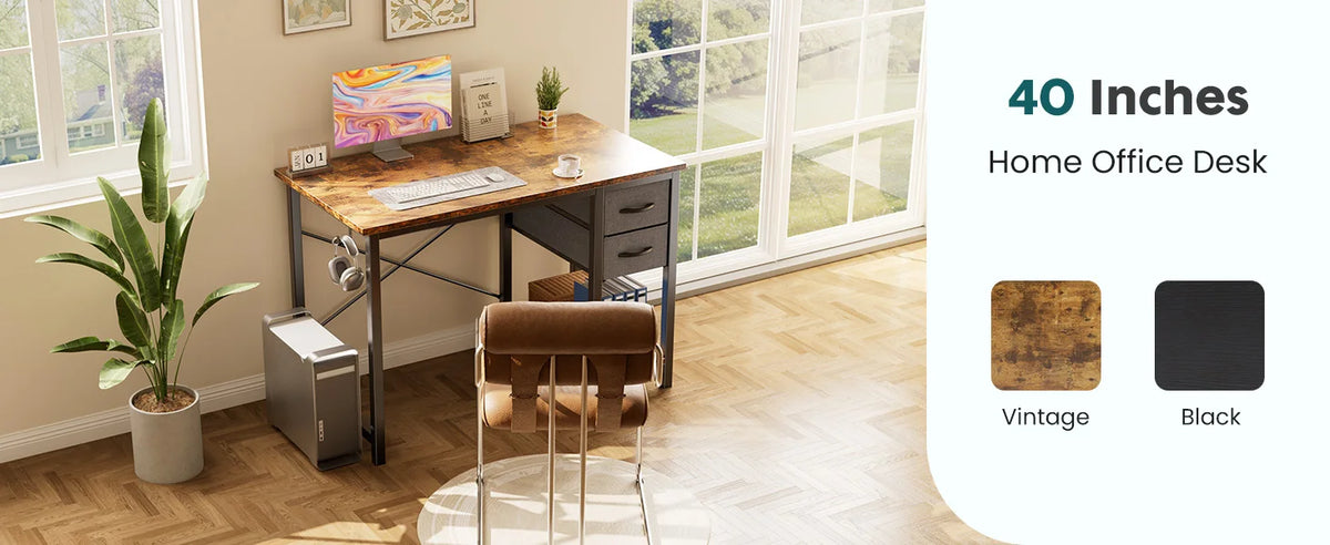 JHK 47 Inch Wood Computer Desk with 2 Drawers