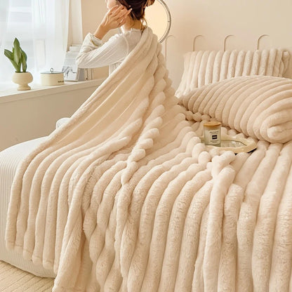 Thickened Wide Striped Flannel Blanket for Sofa and Bed