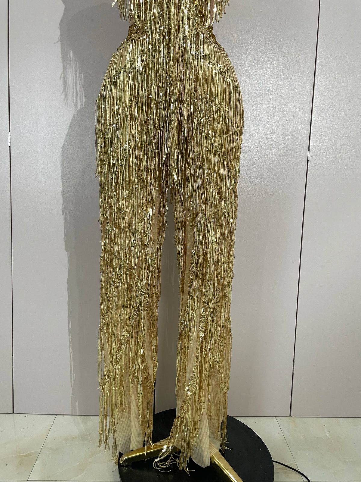 Sparkly Black Rhinestone Fringe Jumpsuit for Women