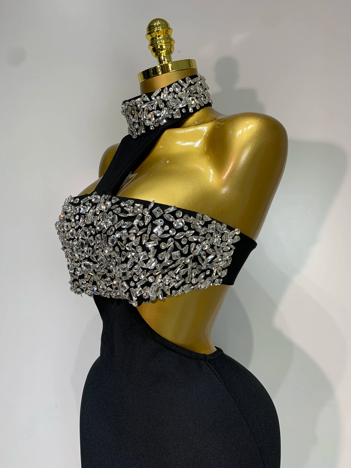 Black Bodycon Bandage Dress with Sparkly Crystals