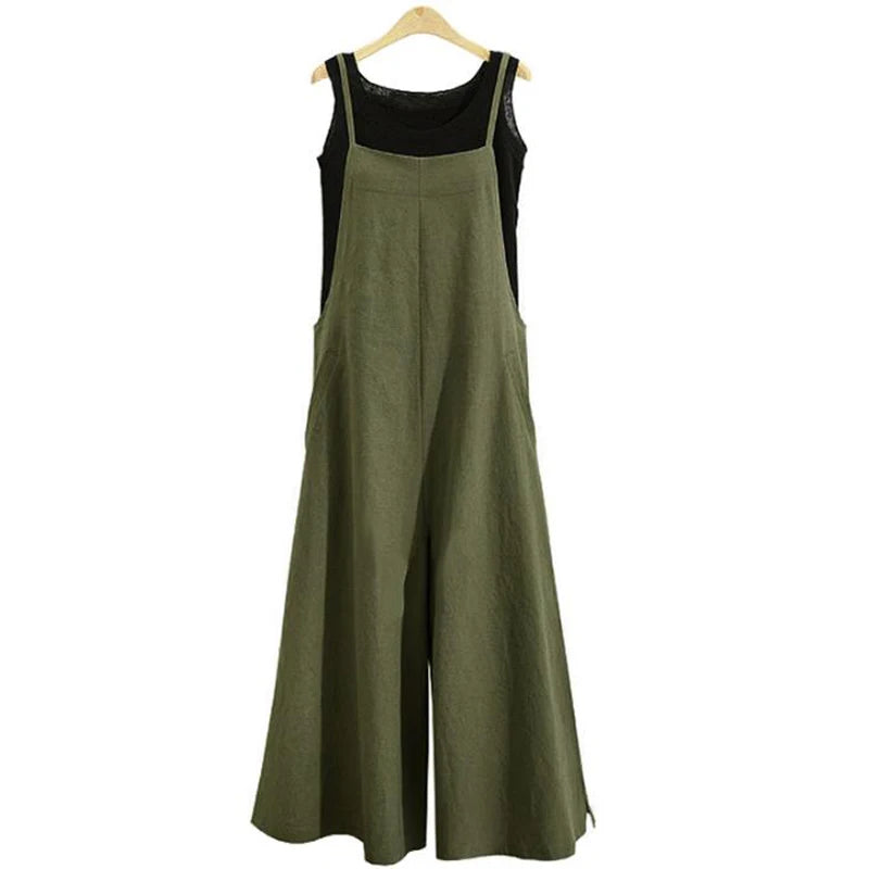 Women’s Cotton Linen Wide Leg Jumpsuit 5XL