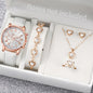 Fashion Women's Quartz Watch Leather Band Jewelry Set