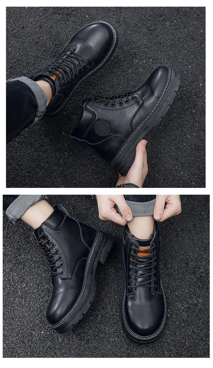 High Top Leather Motorcycle Boots for Men