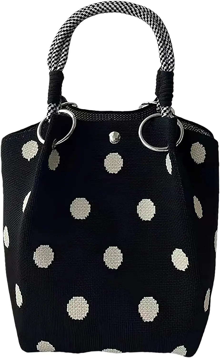 Mini Knitted Bucket Bag Women Colorblock Wristlet Purse