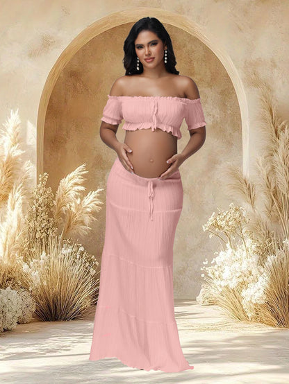 Maternity Photography Dress Set 2Pc Ruffles Tube Top Skirt