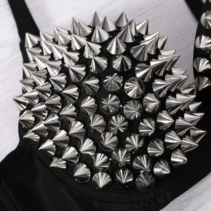 Silver Rivets Gothic Push Up Bralette for Women