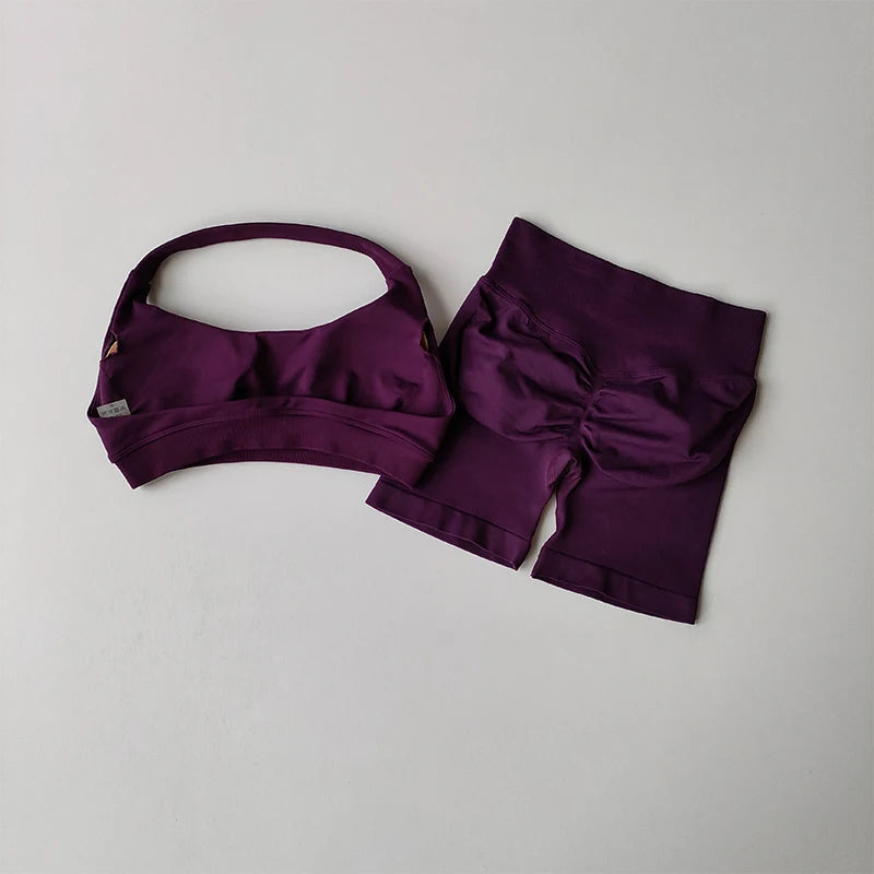 Peach High Waist Seamless Sports Bra and Shorts Set