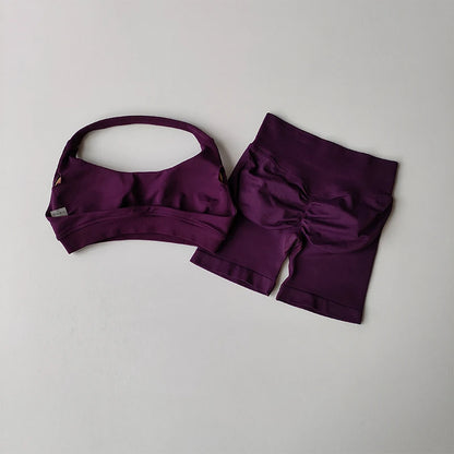 Peach High Waist Seamless Sports Bra and Shorts Set