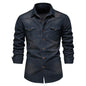 Elastic Cotton Denim Shirt Men Long Sleeve Casual