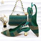 Italian Luxury Green Rhinestone Shoes and Bag Set
