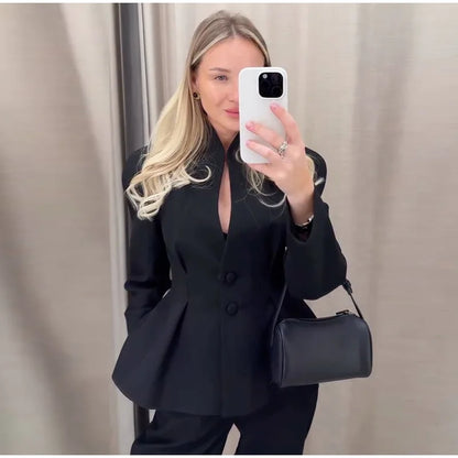 Chic Waist Cinched Women's Blazer Coat with Stand Collar