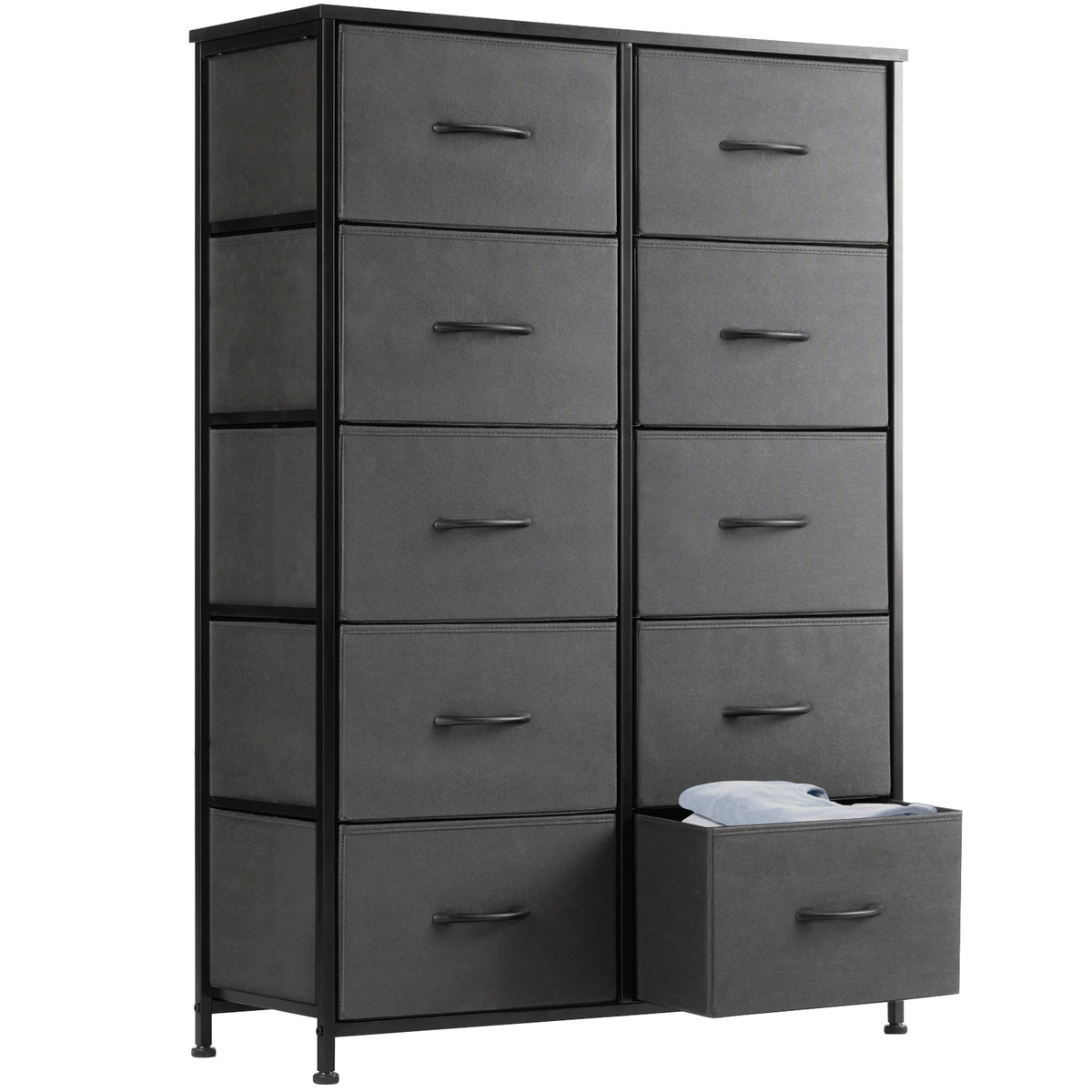 JHK Bedside Table with 10 Fabric Drawers and Steel Frame