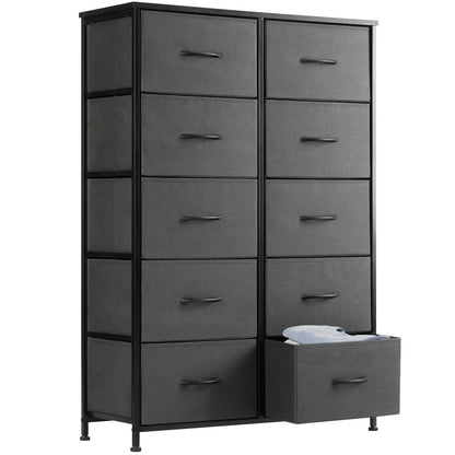 JHK Bedside Table with 10 Fabric Drawers and Steel Frame