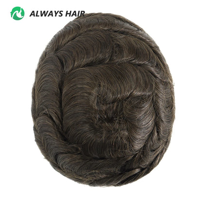 Fine Mono Men Short Toupee 5 Inch Indian Hair System