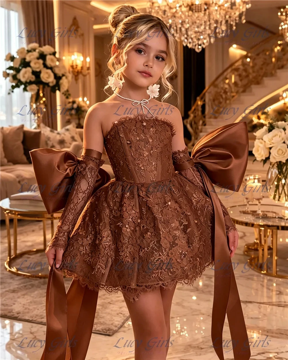 Flower Girl Dress Lace and Satin for Weddings and Birthdays