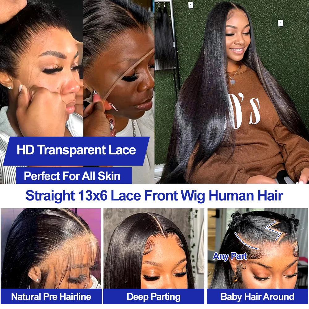 40 Inch Bone Straight Human Hair Wig Brazilian Lace Front Wig