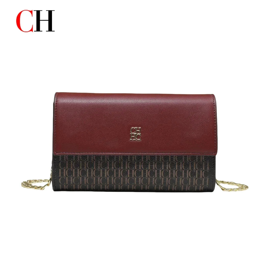 CH Women PU Leather Crossbody Bag with Metal Chain