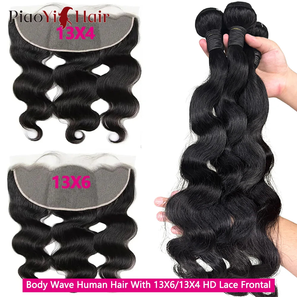 13X6 HD Lace Frontal Body Wave Human Hair Bundles
