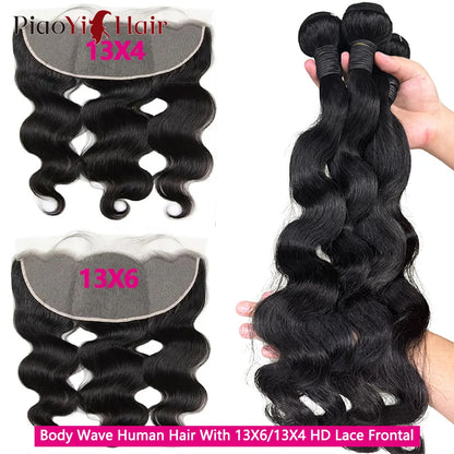 13X6 HD Lace Frontal Body Wave Human Hair Bundles