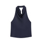 Black Satin Backless Halter Top for Women