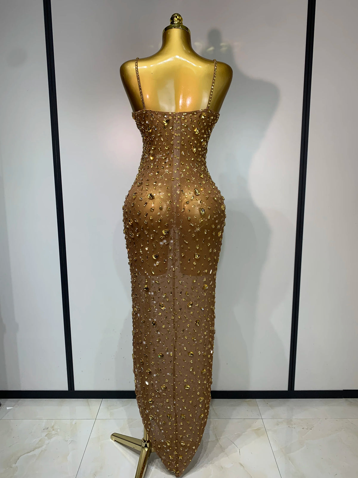 Luxury Rhinestone Mesh Bodycon Dress for Women
