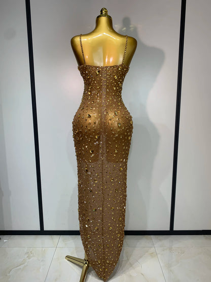 Luxury Rhinestone Mesh Bodycon Dress for Women