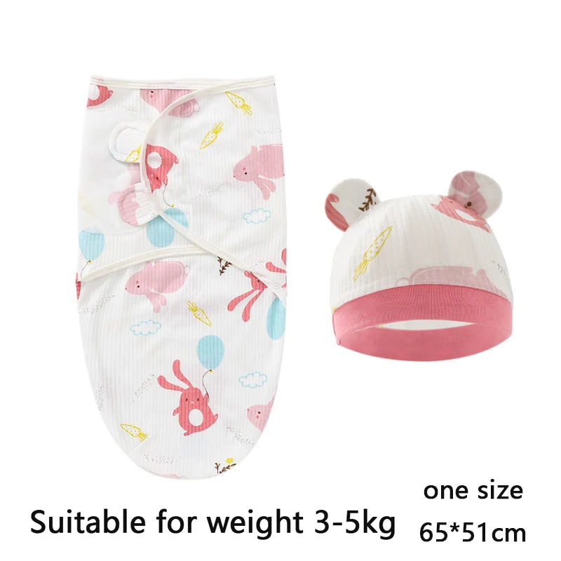 Cotton Cartoon Printed Baby Blanket Hat Set