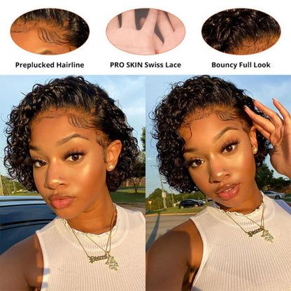 Pixie Cut Kinky Curly Bob Wig Transparent Lace Front