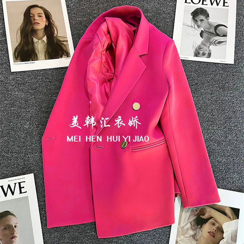 Candy Color Slim Blazer with Notched Collar and Metal Buttons
