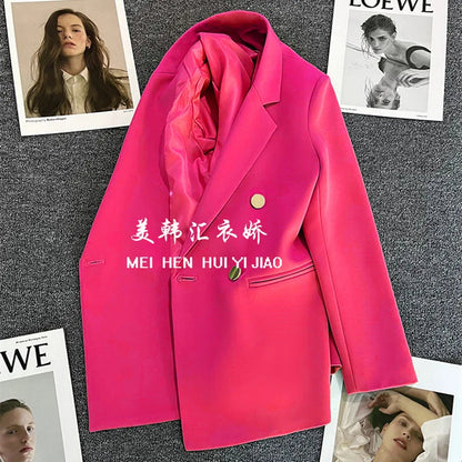 Candy Color Slim Blazer with Notched Collar and Metal Buttons