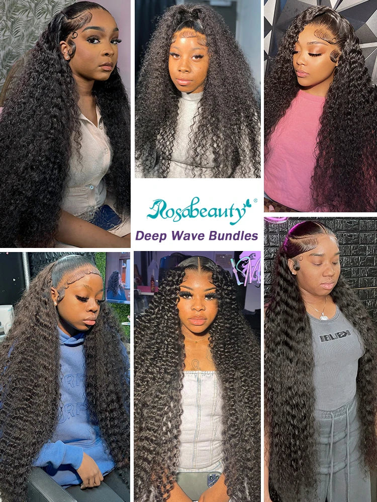 Deep Wave Curly Human Hair Bundles Natural Color 28 30 40 42 Inch
