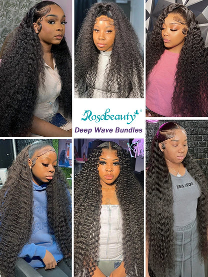 Deep Wave Curly Human Hair Bundles Natural Color 28 30 40 42 Inch