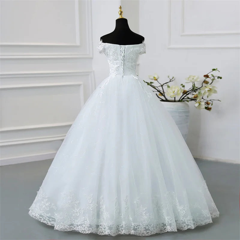 Off Shoulder Plus Size Wedding Dress Tulle and Organza