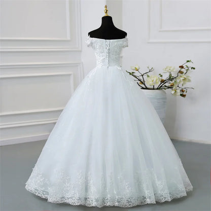 Off Shoulder Plus Size Wedding Dress Tulle and Organza