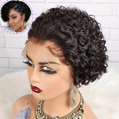 Pixie Cut Curly Lace Front Wig Natural Black 6 Inch