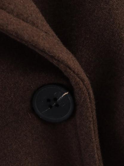 Brown Woolen Coat for Women with Notch Neck