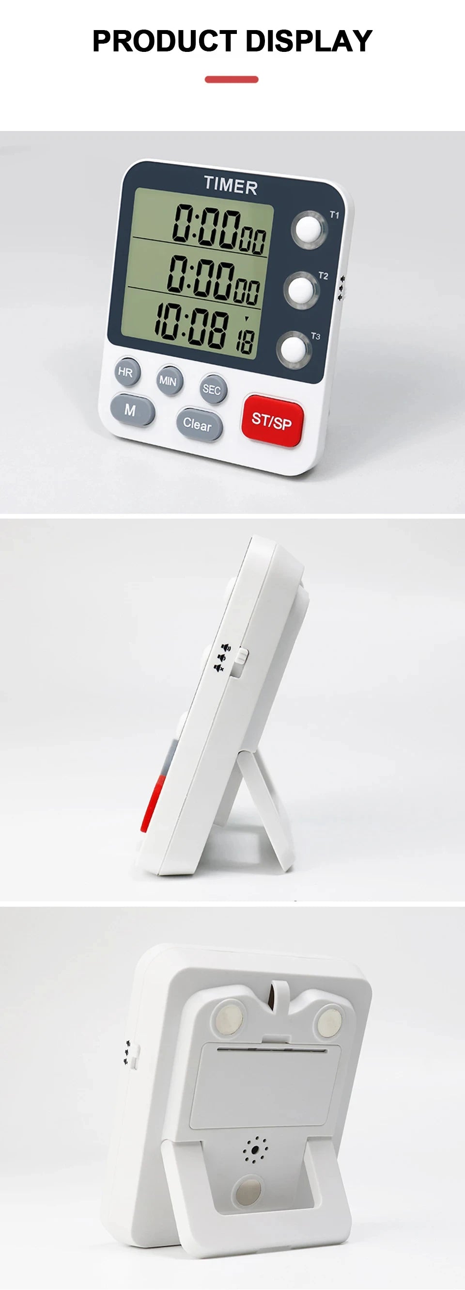 Digital Kitchen Timer with Adjustable Volume and LCD Display