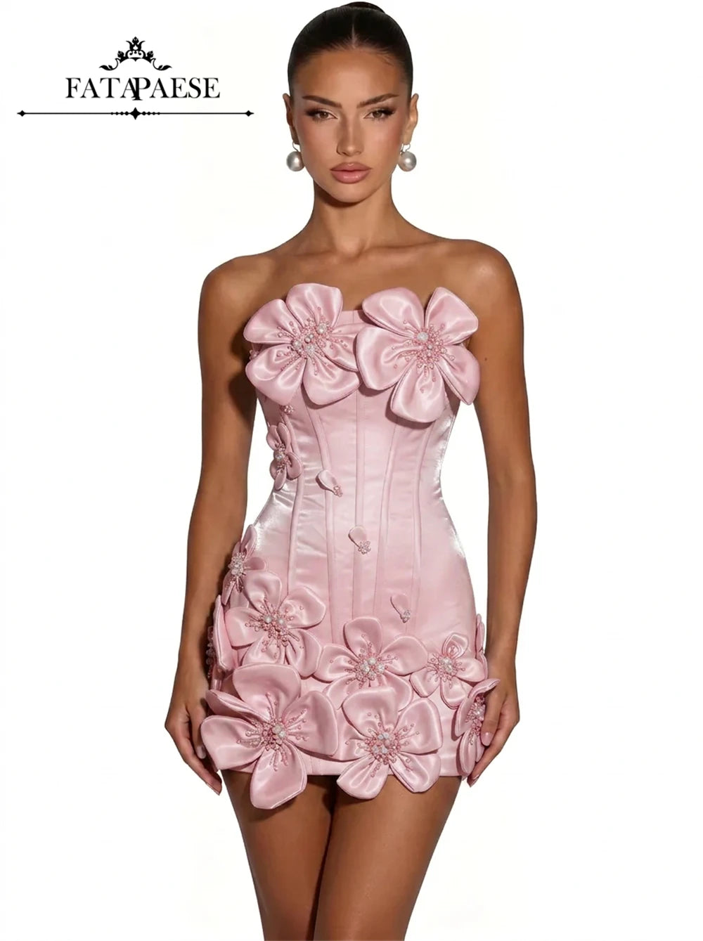 3D Floral Corset Mini Evening Dress with Rhinestones